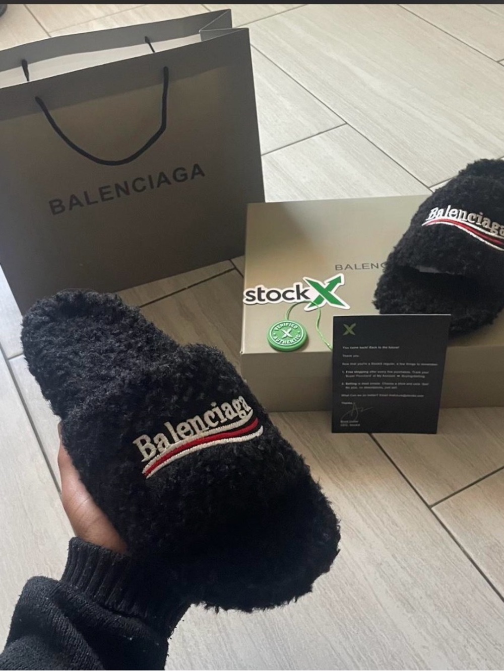 Balenciaga Black fur slides Size 11 men’s - Picture 2 of 7
